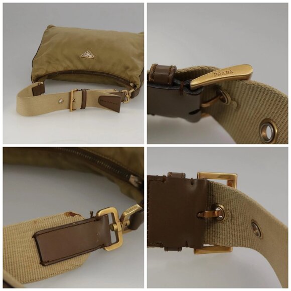 PRADA Shoulder Bag Nylon Leather Beige Gold Auth 99957 - Picture 16 of 16